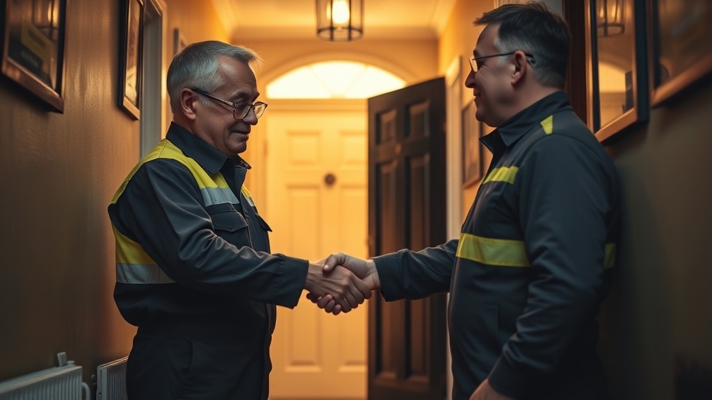 Engineer shaking hands with a Thames Ditton homeowner after locating their leak